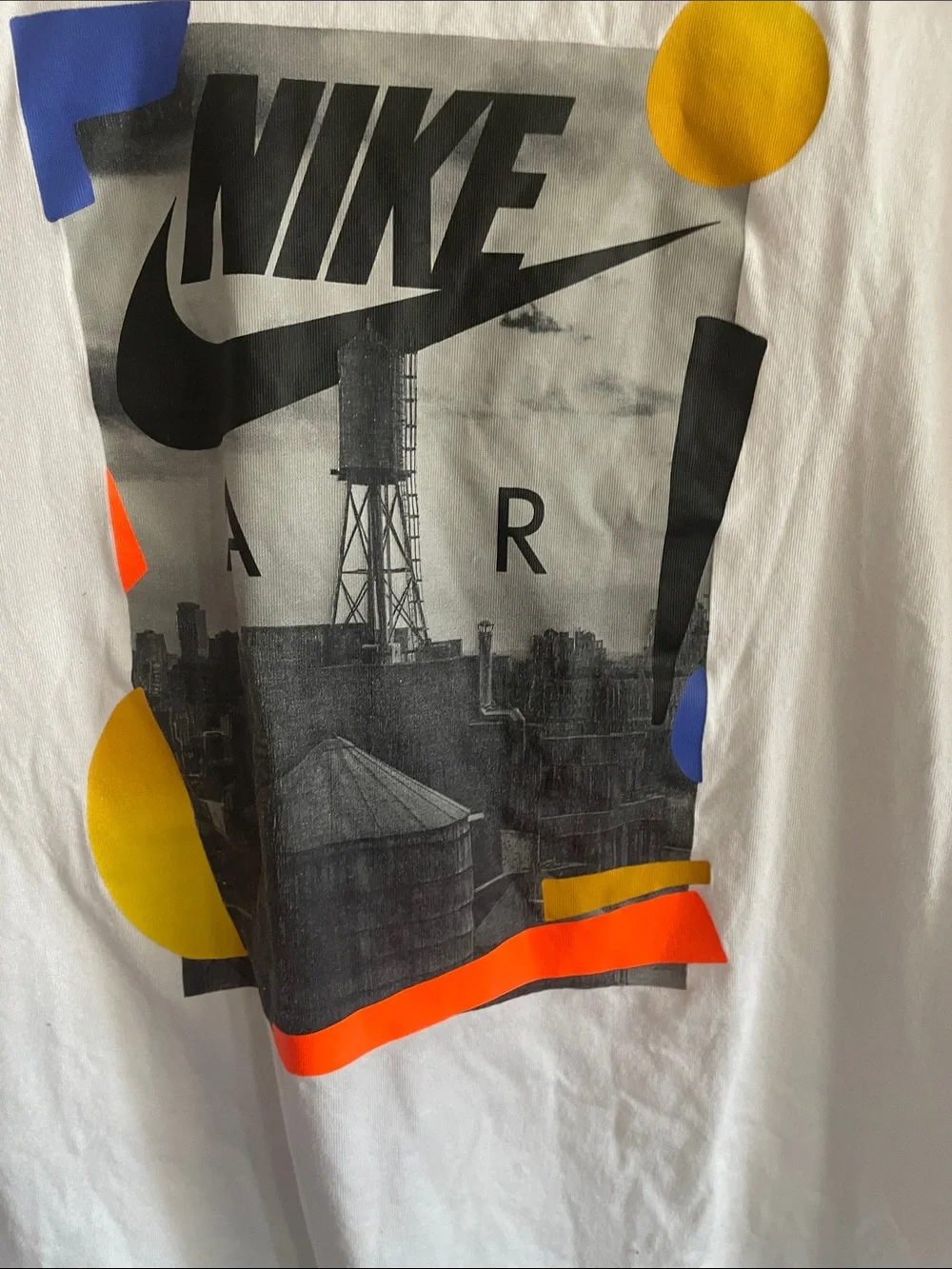 Nike White Short-Sleeve Graphic Tee with Multicolor Accents